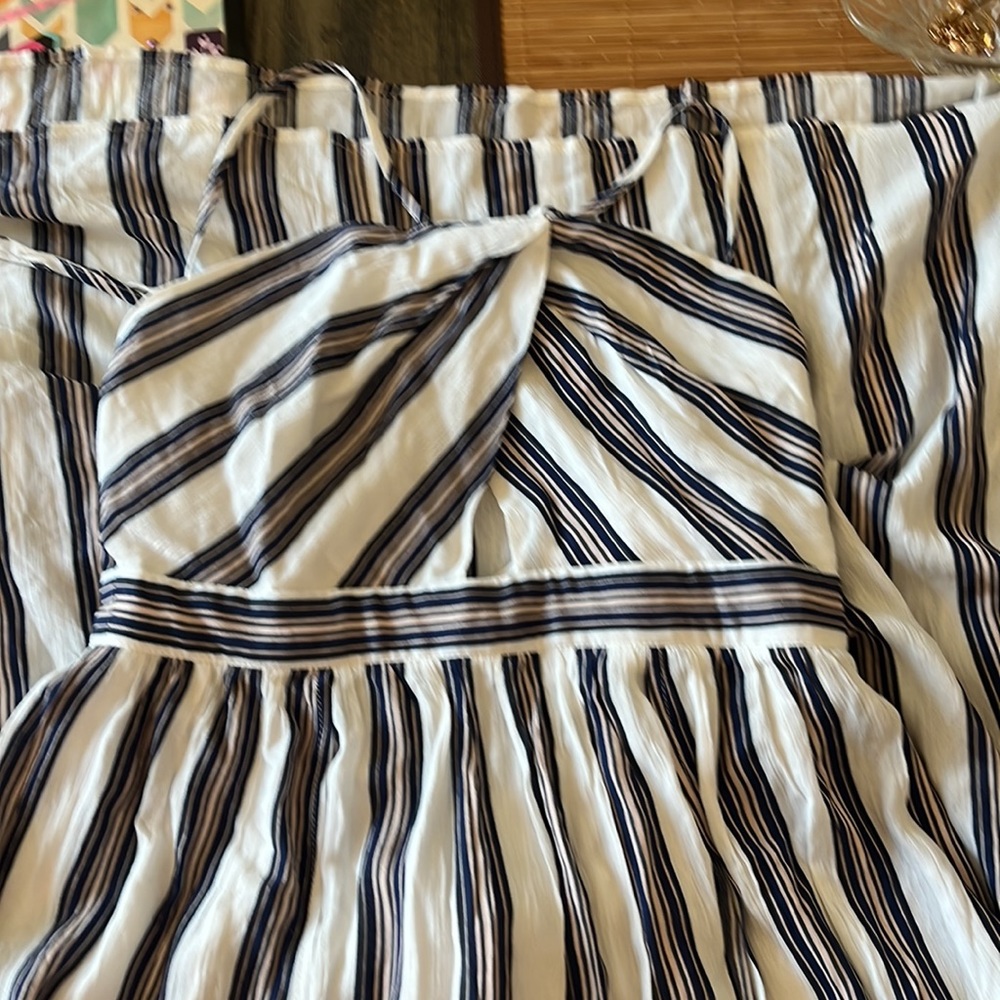 A. Calin ByFlying TomatoStriped White Navy Beige Maxi Dress sz M - Picture 8 of 13
